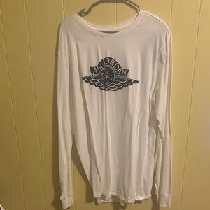 Jordan White Long Sleeve Tee with Black Air Jordan Logo